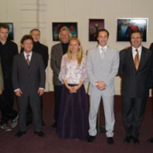 Théo Charlier International Trumpet Competition, Brussels 2005   Jury and finalists, L-R: Guy Touvron, Tristam Williams, Pasi Pirinen, Fred Mills, Jan van der Roost, Tine Helseth, Clément Saunier, Gabriele Cassone, Reinhold Friedrich and Dominique Bodart